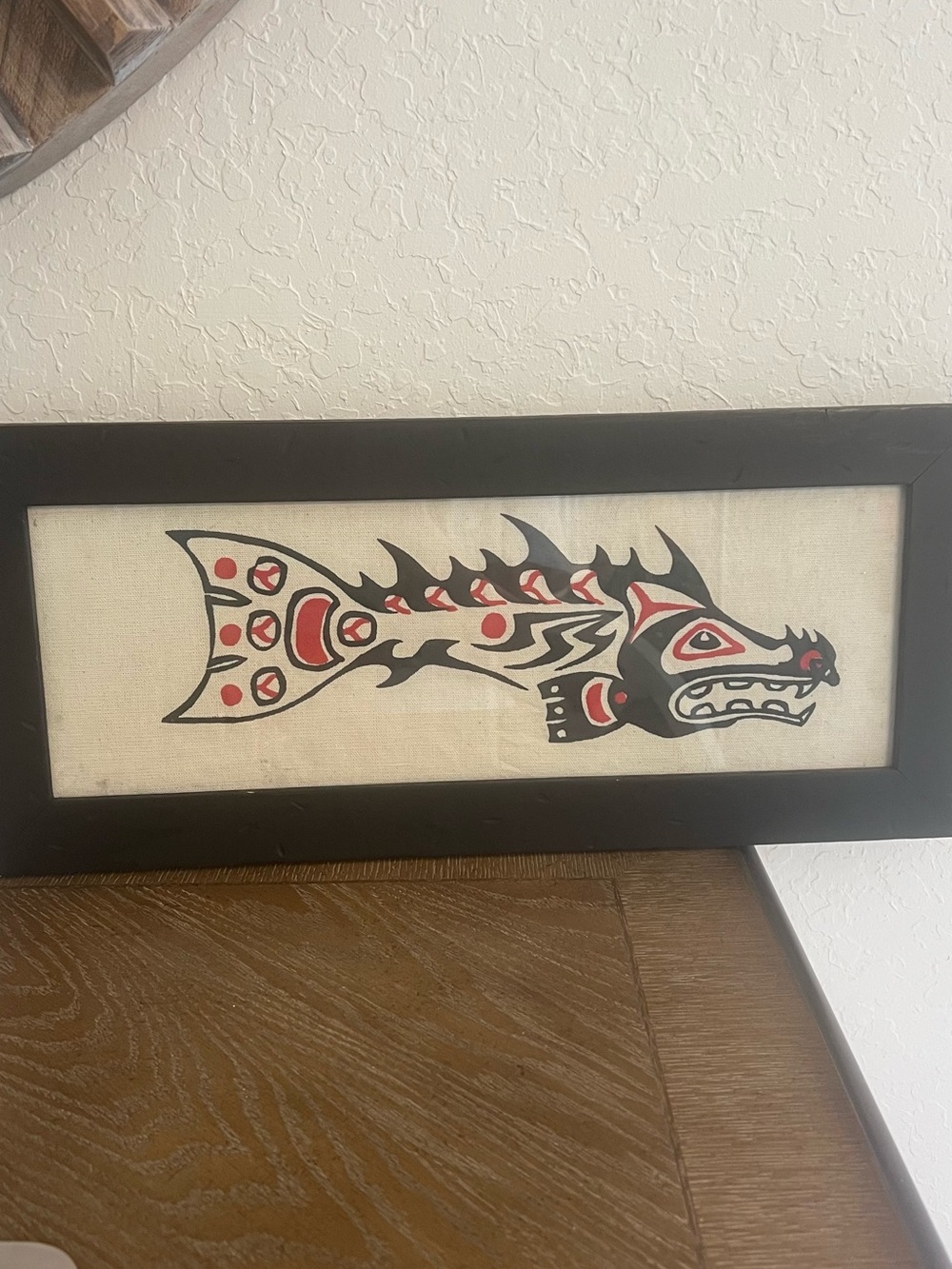 Black and Red Tribal Fish Wall Art Framed Canvas